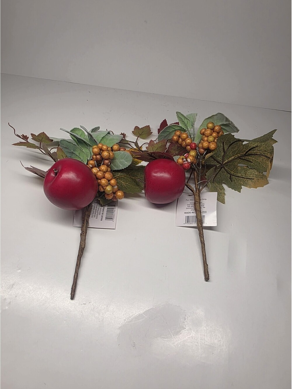 Artificial Red Apple green Leaf Decor Pick With Berries Clusters